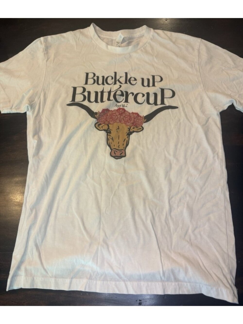 Next Level Buckle Up Buttercup Women's Casual T Shirt White With Picture Size M